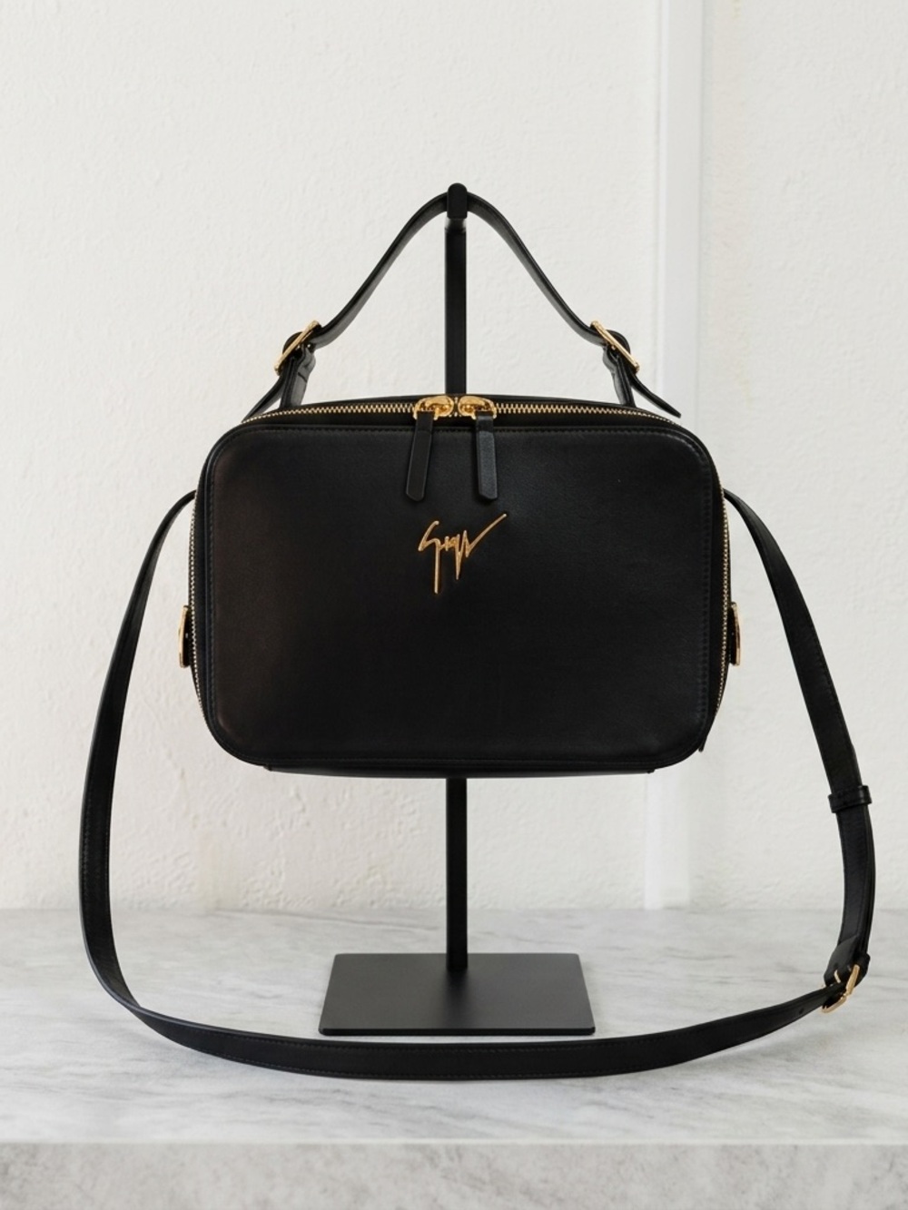 Giuseppe Zanotti “Roky”Black Leather Crossbody Camera Bag